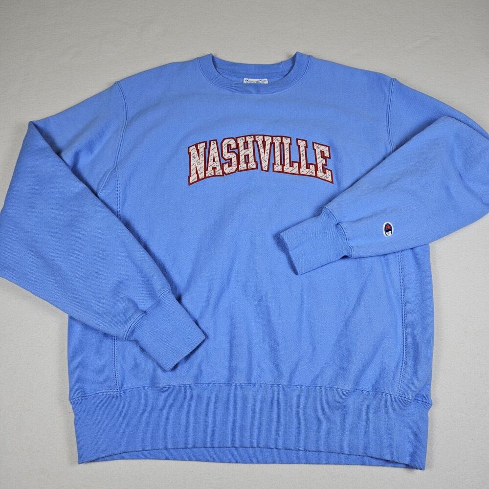 Champion Reverse Weave Sweatshirt Womens M Nashville Boyfriend Embroidered Blue